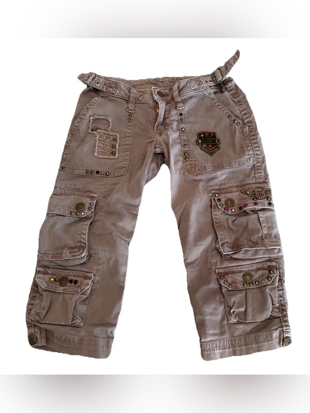 Robin’s Jeans Embellished Cargo “Jorts”Shorts Women 24 Y2K Studded Military Glam